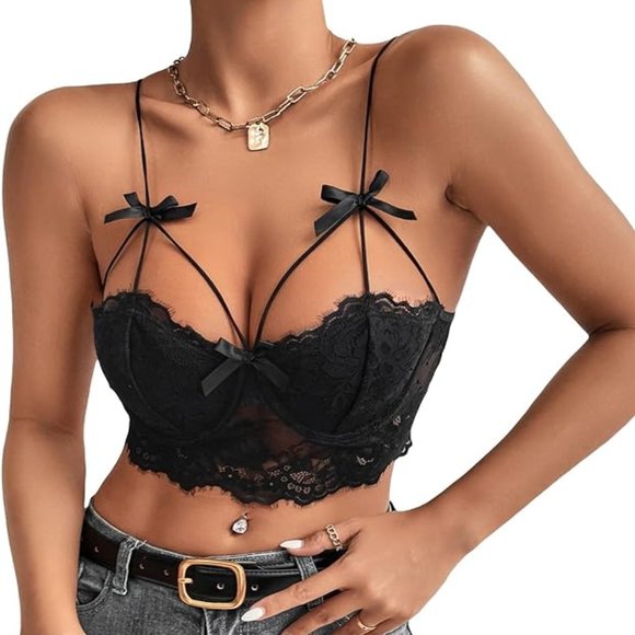 Sexy lace bow-bow cami crop top - Picture 1 of 5